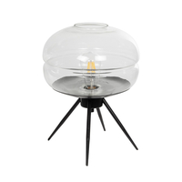 GloboStar® JAVAN 999-0036 Μοντέρνο Επιτραπέζιο Φωτιστικό Πορτατίφ Μονόφωτο 1 x E27 IP20 Διάφανο Γυαλί με Μαύρο Μέταλλο - Μ30 x Π30 x Υ19cm