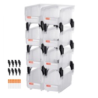 Πλαστικοί κάδοι αποθήκευσης VEVOR που στοιβάζονται, 27,6 x 14 x 13 cm (8 τεμάχια), Πλαστικά δοχεία για οργάνωση και αποθήκευση σε δοχεία για ντουλάπα, γκαράζ, μικρά εξαρτήματα, είδη γραφείου, άλλα αξεσουάρ, διαφανή