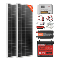 Πλήρες κιτ ηλιακής ενέργειας VVEVOR 200W 12V, 2 τεμάχια μονοκρυσταλλικά ηλιακά πάνελ 100W + μπαταρία LiFePO₄ 12,8V 50Ah + ρυθμιστής φόρτισης 40A + μετατροπέας ισχύος 800W, ιδανικό για τροχόσπιτο, σπίτι, κάμπινγκ, σκάφος, εκτός δικτύου