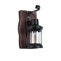 Vintage Lantern - Επιτοίχιο Μονόφωτο E27 Classic Ξύλο - Μέταλλο Καφέ - Μαύρο Φανάρι - Μ15 x Π20 x Υ30cm