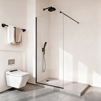 Σταθερό γυάλινο πάνελ ντους VEVOR, ημι-πλαισιωμένο σταθερό σήτα ντους 864 x 1870 mm, διαφανής γυάλινη πόρτα πάχους 8 mm με ταινία στεγανοποίησης στο κάτω μέρος και εξαρτήματα, εύκολο στον καθαρισμό, για μπάνιο, ματ μαύρο