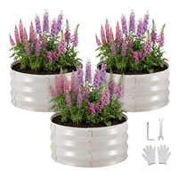 VEVOR 3 τεμάχια γαλβανισμένα υπερυψωμένα παρτέρια κήπου, 60 x 60 x 30 cm, Κιτ στρογγυλών μεταλλικών κουτιών γλάστρας εξωτερικού χώρου, υπερυψωμένα κουτιά κήπου χωρίς πάτο με γάντια, Alu-Zinc, για φύτευση λουλουδιών λαχανικών βοτάνων, μπεζ