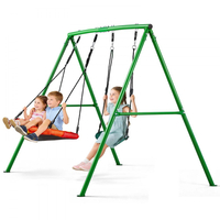 Σετ κούνιας VEVOR για αυλή, κάθισμα κούνιας με πιατάκι 80 cm και κάθισμα με ζώνη, με μεταλλική βάση βαρέως τύπου σε σχήμα Α, χωρητικότητα φορτίου 199,6 kg, ενισχυμένο με σπειροειδείς άγκυρες εδάφους, κούνια εξωτερικού χώρου για παιδιά