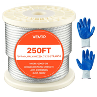 Συρματόσχοινο VEVOR 6,35 mm, μήκος 76,2 m, καλώδιο από γαλβανισμένο ανθρακούχο χάλυβα με γάντια, αντοχή σε θραύση 31,1 kN, κατασκευή 7 x 19 κλώνων, συρματόσχοινο για σύστημα κιγκλιδωμάτων καταστρώματος, πέργκολα κήπου