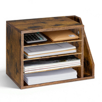 Οργανωτής Βιβλίων VEVOR, Γραμματοκιβώτιο Γραφείου 4 Διαμερισμάτων με Αποσπώμενα Ράφια, Ξύλινος Ταξινομητής Γραμματοκιβωτίων με Πλαϊνή Κάθετη Αποθήκευση, Οργανωτής Γραφείου για Αρχεία, Έγγραφα, Χαρτί, Καφέ