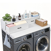 Πάγκος Πλυντηρίου-Στεγνωτηρίου VEVOR με Ράφι, Ξύλινο Επικάλυμμα Πλυντηρίου-Στεγνωτηρίου 137 x 69,9 cm με 2 Συρτάρια & Γάντζους, Επικάλυμμα Πλυντηρίου Ρούχων για Ντουλάπα Πλυντηρίου, Οργάνωση και Αποθήκευση Πάγκου Ντουλάπας, Λευκό