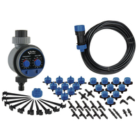 Σετ αυτομάτου ποτίσματος 40 φυτών.
Περιλαμβάνει προγραμματιστή ποτίσματος, σωλήνα Ø16 - 15m, σωλήνα Ø6 - 20m, 40 στηρίγματα, 40ρυθμιζόμενους σταλάκτες, 40 λήψεις, 1 σύνδεσμο ¾” - Ø16, 4 γωνίες Ø16, 1 σγρόμπια, 1 τάπα.
Συχνότητα άρδευσης 1, 2, 3, 4, 6, 8,