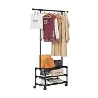 Τροχήλατη κρεμάστρα δαπέδου με ράφια παπουτσιών - 8603 - 522237 - Black