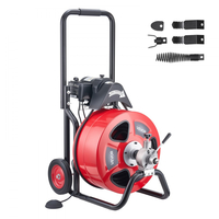 Μηχανή καθαρισμού αποχέτευσης VEVOR 30m x 19mm, Αυτόματη τροφοδοσία αποχετευτικού τρυπανιού με τροχούς, Φορητή μηχανή καθαρισμού αποχέτευσης με 4 κοπτικά & διακόπτη ποδιού με ενεργοποίηση αέρα για σωλήνες 100mm έως 200mm