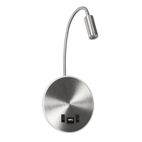 GLOBOSTAR® GOOSE 61696 Μοντέρνο Φωτιστικό Τοίχου - Απλίκα Ξενοδοχείου Reading Light με Φορτιστή USB 3A LED 6W 540lm 36° & 360° AC 220-240V IP20 Θερμό Λευκό 2700K - CREE XPE & Lumileds SMD Chip - Νίκελ Βούρτσας - Μ15.5 x Π15 x Υ30.5cm - 3 Χρόνια Εγγύηση