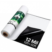 Πλαστικό φύλλο VEVOR 0,3 mm 3,05 x 15,24 m βαρέως τύπου ρολό πολυαιθυλενίου, μουσαμάς βαφής με χοντρό ύφασμα, κάλυμμα πολυαιθυλενίου για χώρο ανίχνευσης, φράγμα υδρατμών, έλεγχος ζιζανίων, κήπος, ασπρόμαυρο