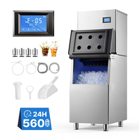 Μηχανή παρασκευής πάγου VEVOR Επαγγελματική 254 kg/24H από ανοξείδωτο ατσάλι, για επιχειρήσεις μπαρ, καφέ, εστιατορίου, έτοιμο για πάγο σε 15 λεπτά, ανεξάρτητη με κάδο αποθήκευσης πάγου 113 kg και αυτόματο αυτοκαθαρισμό