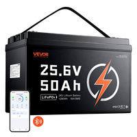 Μπαταρία λιθίου VEVOR 24V 50Ah LiFePO4 4000+ κύκλοι 50A BMS με Bluetooth, μπαταρία λιθίου 1280Wh με προστασία από χαμηλή θερμοκρασία, υποστηρίζει σύνδεση 8P2S, για τροχόσπιτο, κινητήρα συρτής, θαλάσσιο, ηλιακό