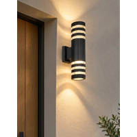 GLOBOSTAR® ORION 77887 Μοντέρνο Φωτιστικό Τοίχου - Απλίκα με Ντουί 2 x GU10 AC 220-240V Αδιάβροχο IP65 - Μαύρο Ματ - Μ9 x Π15 x Υ35.5cm