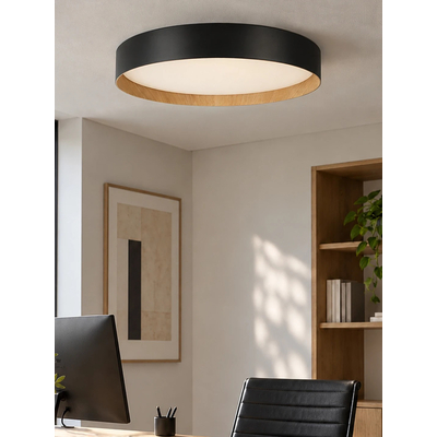 kelvo® RONDO KLV-101-0587-V2 Φωτιστικό Οροφής LED 36W 3600lm 120° AC 220-240V IP20 Ρυθμιζόμενο Λευκό CCT με Διακόπτη στο Driver 2700K/4500K/6000K Triac Dimmable - Lumileds SMD Chip & ENEC/TÜV Driver - Μαύρο Ματ & Εφέ Ξύλου - Μ50 x Π50 x Υ7cm - 5 Χρόνια Εγγύηση