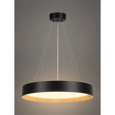 kelvo® RONDO KLV-101-0587 Κρεμαστό Φωτιστικό Οροφής LED 36W 3600lm 120° AC 220-240V IP20 Ρυθμιζόμενο Λευκό CCT με Διακόπτη στο Driver 2700K/4500K/6000K Triac Dimmable - Lumileds SMD Chip & ENEC/TÜV Driver - Μαύρο Ματ & Εφέ Ξύλου - Μ50 x Π50 x Υ7cm - 5 Χρόνια Εγγύηση