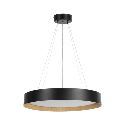 kelvo® RONDO KLV-101-0587 Κρεμαστό Φωτιστικό Οροφής LED 36W 3600lm 120° AC 220-240V IP20 Ρυθμιζόμενο Λευκό CCT με Διακόπτη στο Driver 2700K/4500K/6000K Triac Dimmable - Lumileds SMD Chip & ENEC/TÜV Driver - Μαύρο Ματ & Εφέ Ξύλου - Μ50 x Π50 x Υ7cm - 5 Χρόνια Εγγύηση