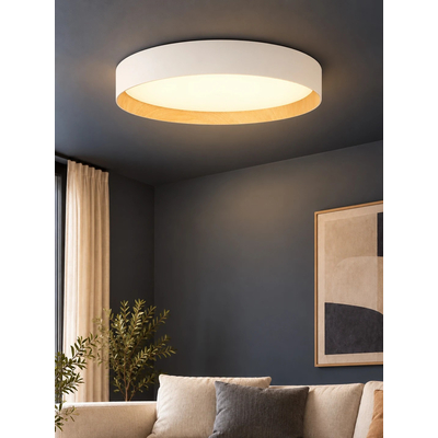 kelvo® RONDO KLV-101-0589-V2 Φωτιστικό Οροφής LED 36W 3600lm 120° AC 220-240V IP20 Ρυθμιζόμενο Λευκό CCT με Διακόπτη στο Driver 2700K/4500K/6000K Triac Dimmable - Lumileds SMD Chip & ENEC/TÜV Driver - Λευκό Ματ & Εφέ Ξύλου - Μ50 x Π50 x Υ7cm - 5 Χρόνια Εγγύηση