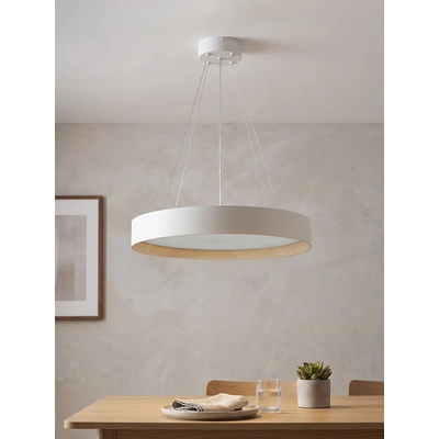 kelvo® RONDO KLV-101-0589 Κρεμαστό Φωτιστικό Οροφής LED 36W 3600lm 120° AC 220-240V IP20 Ρυθμιζόμενο Λευκό CCT με Διακόπτη στο Driver 2700K/4500K/6000K Triac Dimmable - Lumileds SMD Chip & ENEC/TÜV Driver - Λευκό Ματ & Εφέ Ξύλου - Μ50 x Π50 x Υ7cm - 5 Χρόνια Εγγύηση