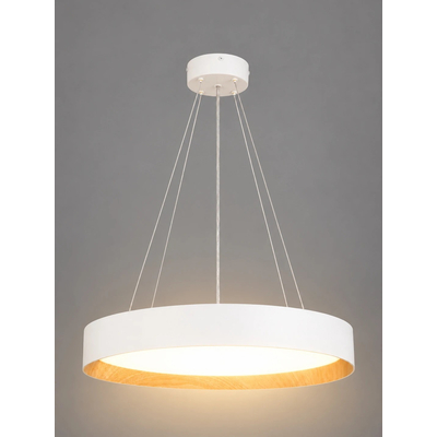 kelvo® RONDO KLV-101-0589 Κρεμαστό Φωτιστικό Οροφής LED 36W 3600lm 120° AC 220-240V IP20 Ρυθμιζόμενο Λευκό CCT με Διακόπτη στο Driver 2700K/4500K/6000K Triac Dimmable - Lumileds SMD Chip & ENEC/TÜV Driver - Λευκό Ματ & Εφέ Ξύλου - Μ50 x Π50 x Υ7cm - 5 Χρόνια Εγγύηση