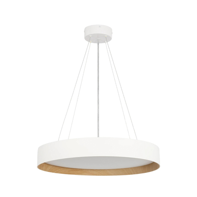 kelvo® RONDO KLV-101-0589 Κρεμαστό Φωτιστικό Οροφής LED 36W 3600lm 120° AC 220-240V IP20 Ρυθμιζόμενο Λευκό CCT με Διακόπτη στο Driver 2700K/4500K/6000K Triac Dimmable - Lumileds SMD Chip & ENEC/TÜV Driver - Λευκό Ματ & Εφέ Ξύλου - Μ50 x Π50 x Υ7cm - 5 Χρόνια Εγγύηση