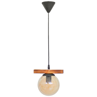 Κρεμαστό φωτιστικό με γυαλί μελί R-600CABLE 1L WOOD