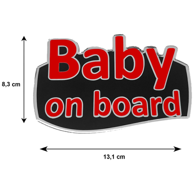 BABY ON BOARD ΑΥΤΟΚΟΛΛΗΤΟ ΕΞΩΤΕΡΙΚΗΣ ΧΡΗΣΗΣ 13,1 Χ 8,3cm ΚΟΚΚΙΝΟ/ΜΑΥΡΟ/ΧΡΩΜΙΟ ΜΕ ΕΠΙΚΑΛΥΨΗ ΣΜΑΛΤΟΥ - 1 ΤΕΜ.