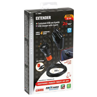 ΦΟΡΤΙΣΤΗΣ ΑΝΤΑΠΤΟΡΑΣ ΑΝΑΠΤΗΡΑ 4USB 12/24V ΜΕ ΚΑΛΩΔΙΟ 180cm 7800mA FAST CHARGE EXTENDER