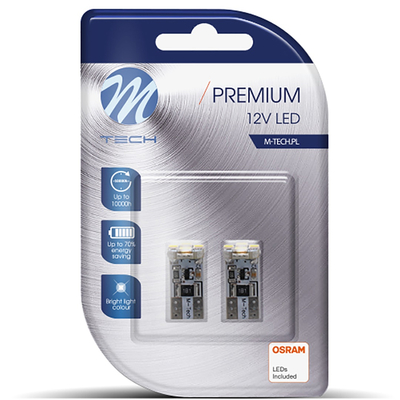 W5W 12V T10 W2,1x9,5d LED 4xSMD3528 ΛΕΥΚΟ (ΚΑΡΦΩΤΟ CAN-BUS) BLISTER 2ΤΕΜ. M-TECH