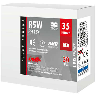 R5W BA15s 24/28V 6SMDX1CHIP LED 35lm ΚΟΚΚΙΝΟ ΚΟΥΤΙ LAMPA - 20 ΤΕΜ.