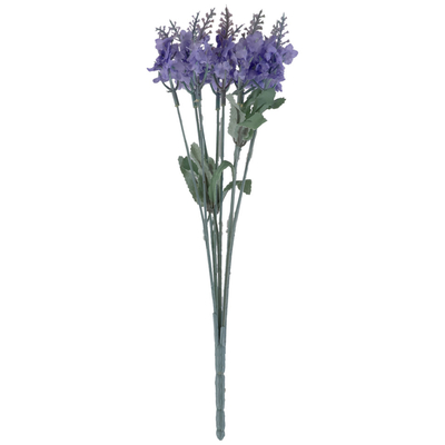 GloboStar® 78201 Τεχνητό Φυτό Μπουκέτο Διακοσμητικών Λουλουδιών με 10 Μωβ Λεβάντες M10 x Υ30 x Π10cm