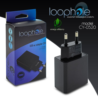 LOOPHOLE Premium Travel Adapter 2.1A Black