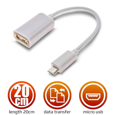 Καλώδιο Micro USB Male to Female USB 2.0 White 20cm