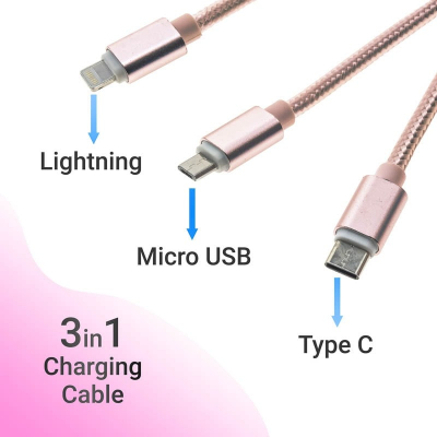 Triple Usb Cable Data-Charge Pink