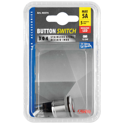 ΔΙΑΚΟΠΤΗΣ ΜΠΟΥΤΟΝ (BUTTON) 12/24V 5Amax 5PIN IP65 ON/OFF ME LED ΚΟΚΚΙΝΟ ΑΝΟΞΕΙΔΩΤΟ ΑΤΣΑΛΙ​ LAMPA - 1 TEM.