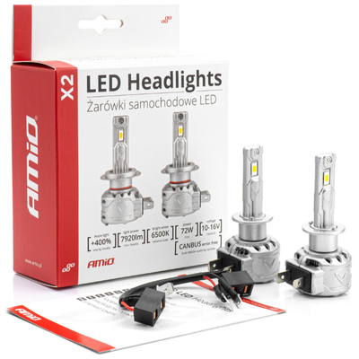 ΛΑΜΠΕΣ LED CAN BUS  X2 SERIES ΜΕ ΑΝΕΜΙΣΤΗΡΑΚΙ H1 10-16V 72W 6.500K 7.920lm +400% ΑMiO - 2 TEM.