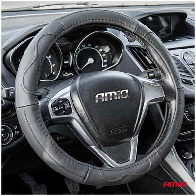 ΚΑΛΥΜΜΑ ΤΙΜΟΝΙΟΥ ΑΠΟ ΤΕΧΝΟΔΕΡΜΑ 39-41CM SWC-49-L ΣΕ ΜΑΥΡΟ ΧΡΩΜΑ ΜΕ ΜΑΥΡΕΣ ΡΑΦΕΣ AMIO - 1 ΤΕΜ.