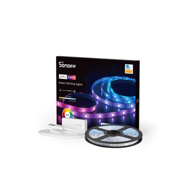 GloboStar® 80099 SONOFF L3-5M-PRO RGBIC Digital IC RGB Smart LED Strip Light WiFi 2.4GHz 90 SMD/M 5050 5m Roll & Power Adapter DC 5V Max 10W
