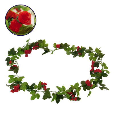 GloboStar® 09014 Τεχνητό Κρεμαστό Φυτό Διακοσμητική Γιρλάντα Μήκους 2.2 μέτρων με 33 X Μικρά Τριαντάφυλλα Κόκκινα