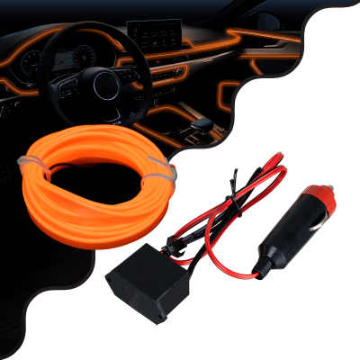 GloboStar® 82201 TUBE 360° Degree Διακοσμητική EL-Wire Neon Αυτοκινήτου Κορδόνι ΣΕΤ 3m 1W/3m 30lm/m 360° DC 12V με Βύσμα Αναπτήρα Αυτοκινήτου Αδιάβροχη IP68 Πορτοκαλί