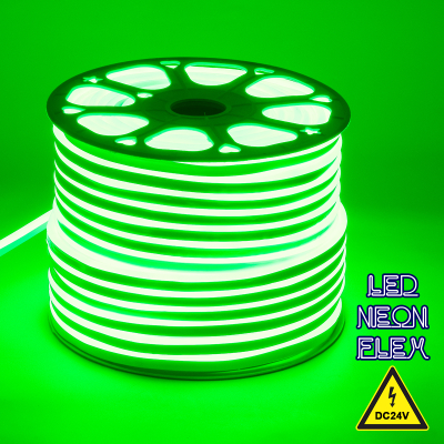 GloboStar® 70564 OVALE 120° Degree Neon Flex Epistar LED SMD 2835 1m 12W/m 120LED/m 1212lm/m 120° DC 24V Αδιάβροχη IP68 Πράσινο Dimmable