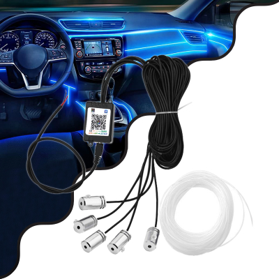 GloboStar® 81843 Car Optic Fiber LED Kit Smart Bluetooth - Φωτισμός Κιτ Οπτικής Ίνας Αυτοκινήτου DC 12V 10W με Smart Bluetooth Controller & Εφαρμογή APP Αδιάβροχο IP65 Πολύχρωμο RGB