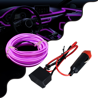 GloboStar® 82207 TUBE 360° Degree Διακοσμητική EL-Wire Neon Αυτοκινήτου Κορδόνι ΣΕΤ 3m 1W/3m 30lm/m 360° DC 12V με Βύσμα Αναπτήρα Αυτοκινήτου Αδιάβροχη IP68 Μωβ