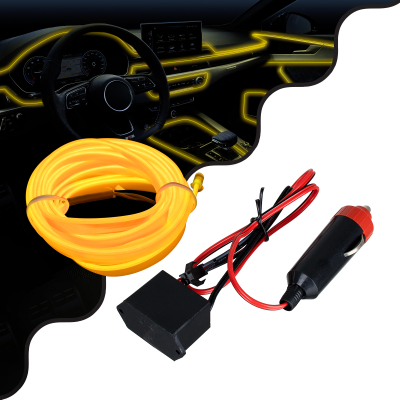 GloboStar® 82208 TUBE 360° Degree Διακοσμητική EL-Wire Neon Αυτοκινήτου Κορδόνι ΣΕΤ 3m 1W/3m 30lm/m 360° DC 12V με Βύσμα Αναπτήρα Αυτοκινήτου Αδιάβροχη IP68 Κίτρινο