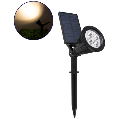 GloboStar® 85709 Μαύρο Προβολάκι Σποτ Κήπου Πλαστικό Καρφωτό LED HIGH POWER 8W 800lm με Ενσωματωμένη Μπαταρία 2200mAh - Φωτοβολταϊκό Πάνελ με Αισθητήρα Ημέρας-Νύχτας Αδιάβροχo IP67 Θερμό Λευκό 3000K