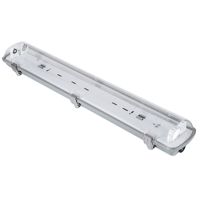 GloboStar® 90611 60cm Tri-Proof Πλαστικό PC Σκαφάκι με Μεταλλικά Clips για 2 x Λάμπες T8 Τύπου Φθορίου LED Τροφοδοσίας Ενός Άκρου Αδιάβροχο IP65