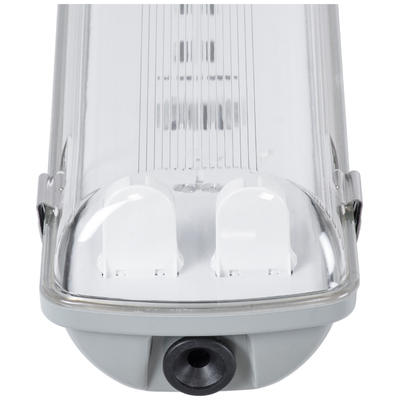 GloboStar® 90611 60cm Tri-Proof Πλαστικό PC Σκαφάκι με Μεταλλικά Clips για 2 x Λάμπες T8 Τύπου Φθορίου LED Τροφοδοσίας Ενός Άκρου Αδιάβροχο IP65