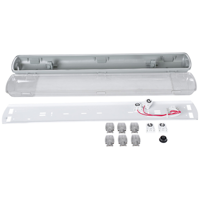 GloboStar® 90611 60cm Tri-Proof Πλαστικό PC Σκαφάκι με Μεταλλικά Clips για 2 x Λάμπες T8 Τύπου Φθορίου LED Τροφοδοσίας Ενός Άκρου Αδιάβροχο IP65