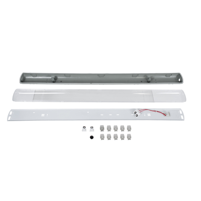 GloboStar® 90613 120cm Tri-Proof Πλαστικό PC Σκαφάκι με Μεταλλικά Clips για 2 x Λάμπες T8 Τύπου Φθορίου LED Τροφοδοσίας Ενός Άκρου Αδιάβροχο IP65