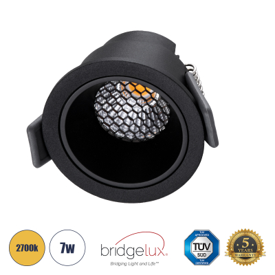 GloboStar® PLUTO-S 60251 Χωνευτό LED Spot Downlight TrimLess Φ6.4cm 7W 875lm 38° AC 220-240V IP20 Φ6.4 x Υ4.9cm - Στρόγγυλο - Μαύρο & Anti-Glare HoneyComb - Θερμό Λευκό 2700K - Bridgelux COB - 5 Years Warranty